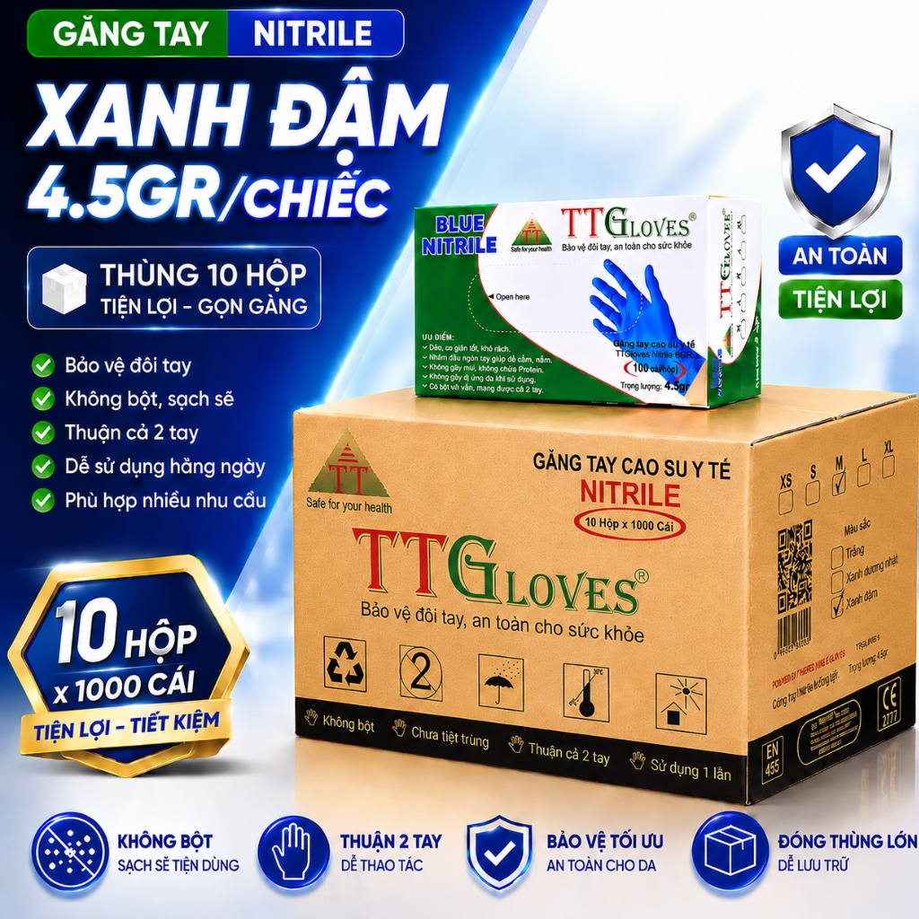  Găng Tay Cao Su Y Tế TTGLOVES Không Bột Nitrile Màu Trắng Siêu Bền 4.5gr (Hộp 100 Chiếc) 