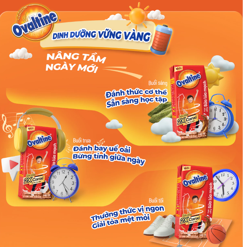 Thức uống lúa mạch gấp đôi Canxi hương vị sô-cô-la Ovaltine hỗ trợ tăng chiều cao (180ml x 4) 