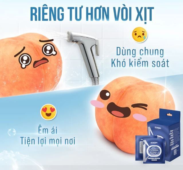 Khăn ướt đi toilet có thể xả trong bồn cầu Flushable EcoWipes Hộp 40 gói (gói 1 tờ) 