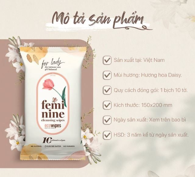  Khăn ướt phụ khoa vệ sinh vùng kín phụ nữ EcoWipes gói 10 tờ hương tự nhiên 