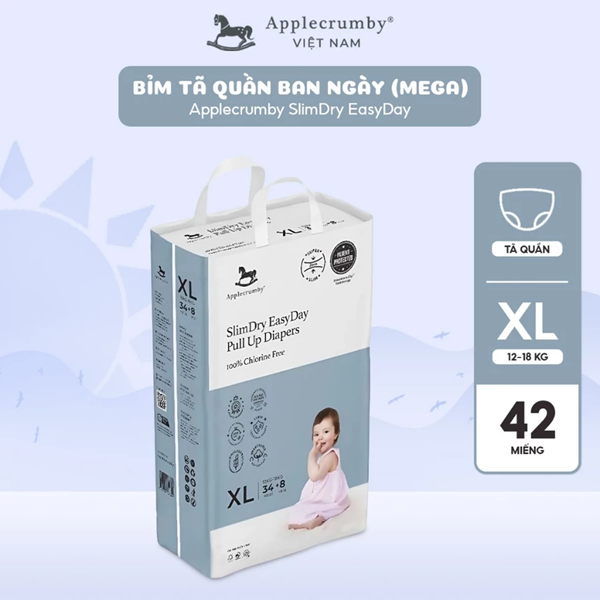  Bỉm tã quần ngày Applecrumby Slimdry Easyday Pull Ups size M - XXL thoải mái cho bé 