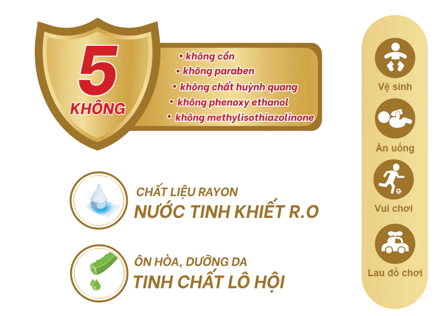 Khăn ướt cao cấp cho bé Nuna Gold 100 tờ không mùi - Vải rayon dày mềm dai tinh chất lô hội an toàn vệ sinh cho bé 