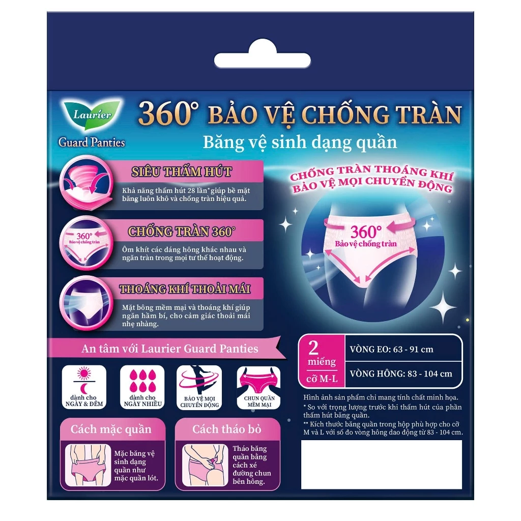 Băng Vệ Sinh Quần Laurier Guard Panties Size M-L Gói 2 Miếng 
