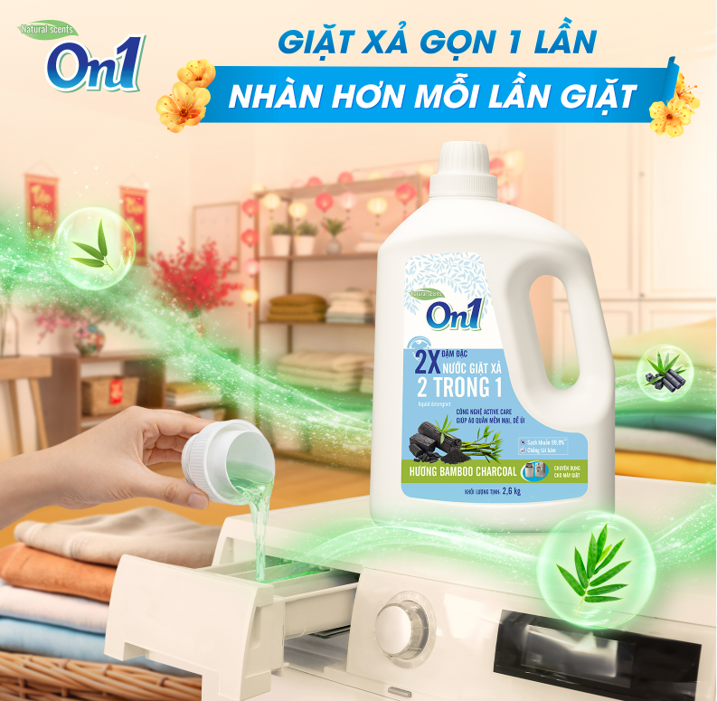  Nước Giặt Xả On1 Hương Bamboo Charcoal 2.6-3.2-3.3L 