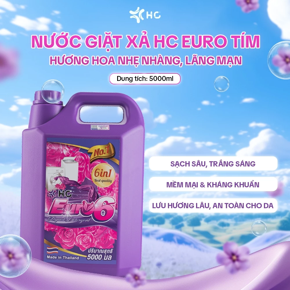  Nước Giặt Xả HC EURO 6IN1 5L Chuẩn Hàng Nội Địa Thái Lan Kháng Khuẩn Chống Ẩm Mốc 