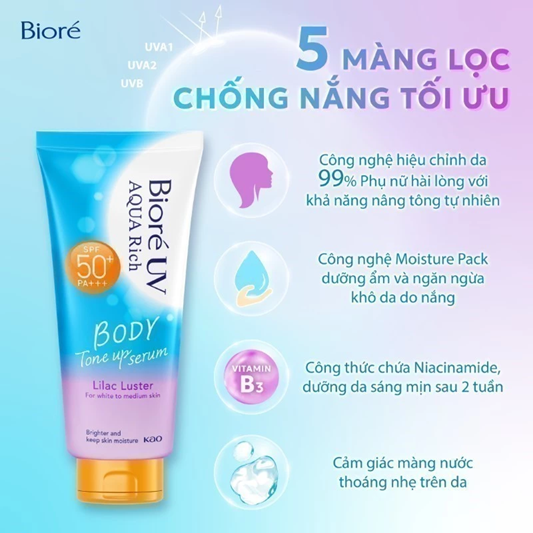  Biore UV Aqua Rich Serum Chống Nắng Dưỡng Thể Nâng Tông Lilac Luster 130ml 