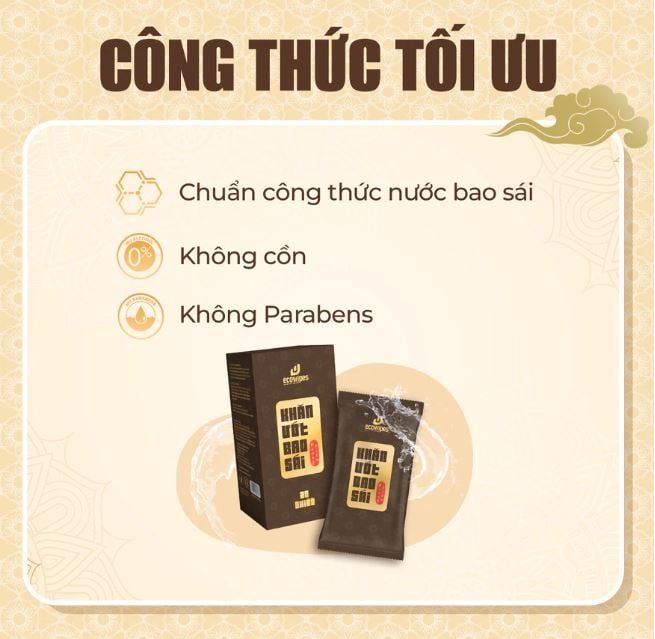  Khăn giấy ướt bao sái lau bàn thờ EcoWipes hộp 20 gói hương trầm 