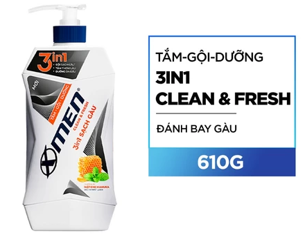  Tắm Gội Xmen Clean&Fresh Sạch Gàu Sạch Sâu 610g Thành Phần Thiên Nhiên Chiết Xuất Bạc Hà Mát Lạnh 