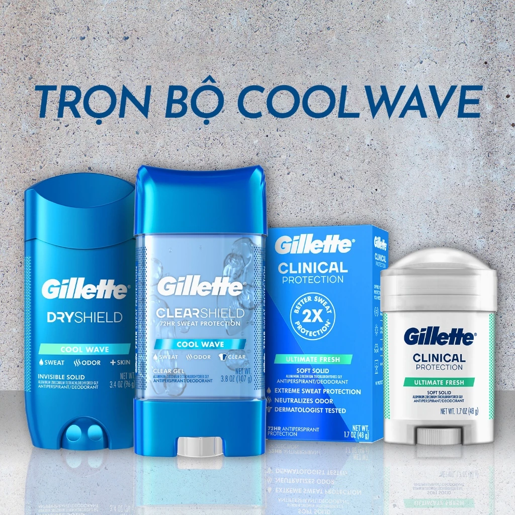  Gel Khử Mùi GILLETTE 107g, Giảm tiết mồ hôi hiệu suất 72 giờ hương tươi mới, mát lạnh - Mỹ 
