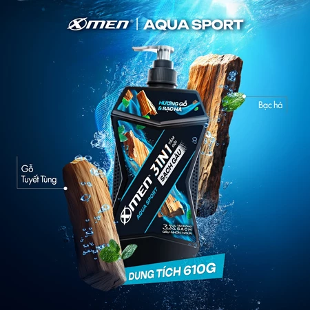  Tắm Gội Sạch Gàu 3in1 Xmen Everest Coffee & Aquaport 610g, Tác Động 3X Sạch Gàu Nhờn Ngứa,Mùi Hương Nam Tính 