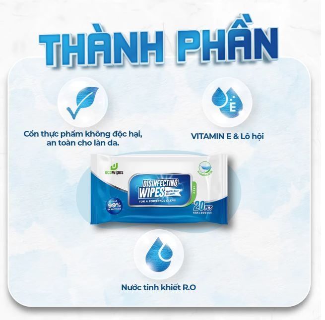  Khăn ướt diệt khuẩn EcoWipes 60 tờ hương chanh sả 