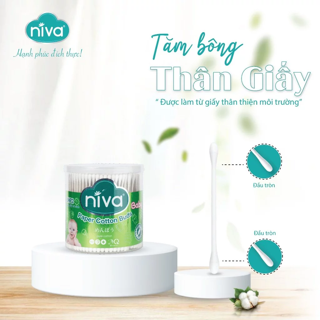  Hộp Tăm Bông 2 Đầu Kháng Khuẩn Cho Bé Niva Bhp2 – 400 Que, 100% Bông Tự Nhiên, An Toàn và Mềm Mại 