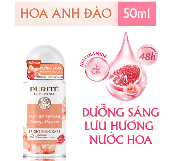 Lăn Khử Mùi Dưỡng Sáng PURITÉ Hương Nước Hoa Cao Cấp Hoa Anh Đào/Hoa Hồng/Hoa Mẫu Đơn 50ML 