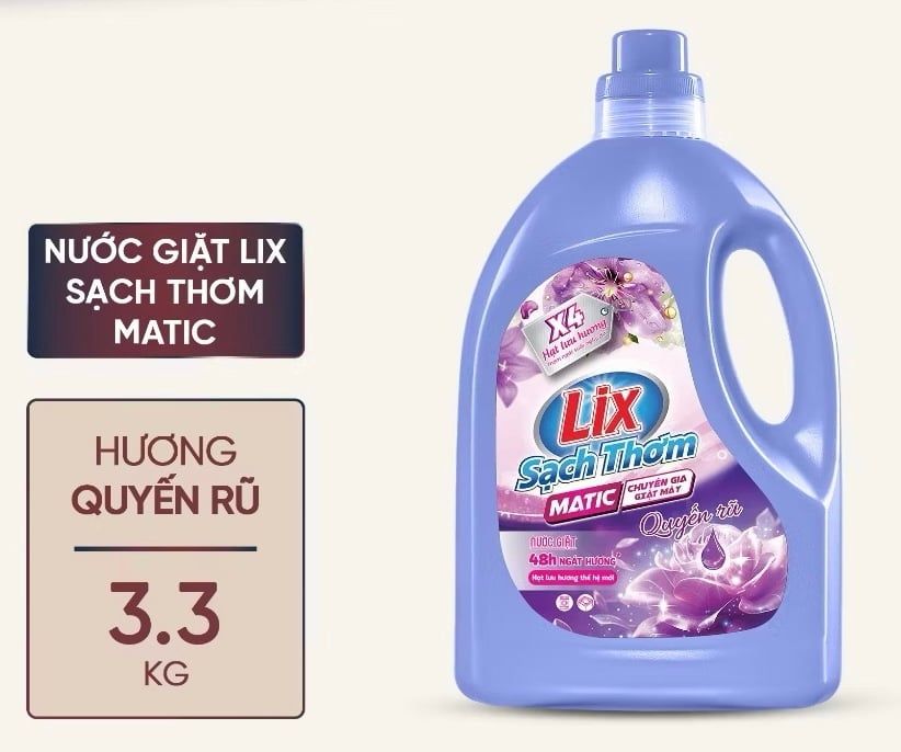  Nước giặt Lix sạch thơm hương mật ngọt/ rạng rỡ/ quyến rũ/ thanh khiết CHAI 3.3KG sạch nhanh vết bẩn 