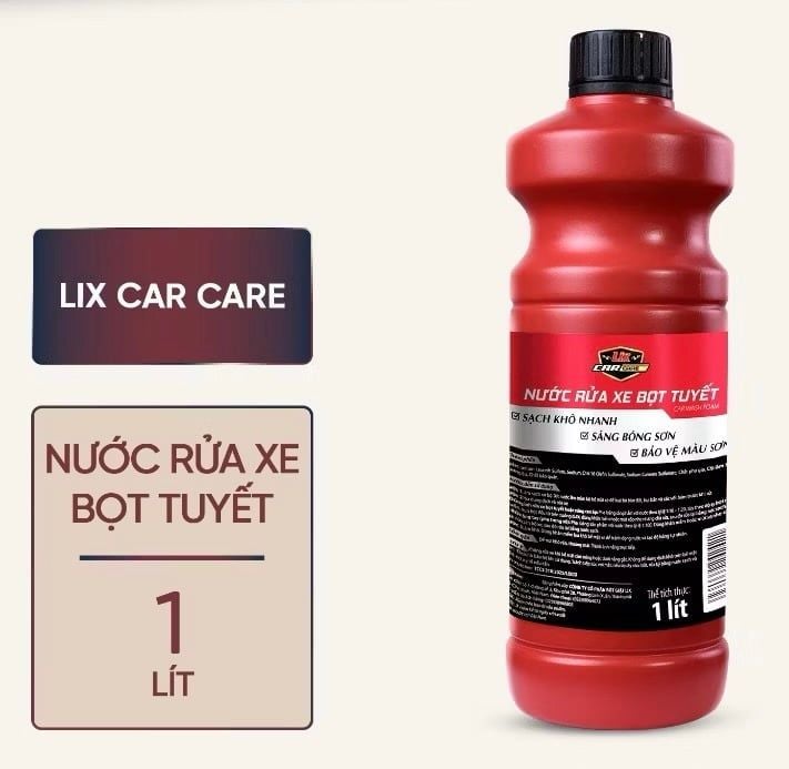  Nước rửa xe bọt tuyết 1L Lix car care , sạch khô nhanh, bảo vệ màu sơn, giúp lớp sơn sáng bóng 