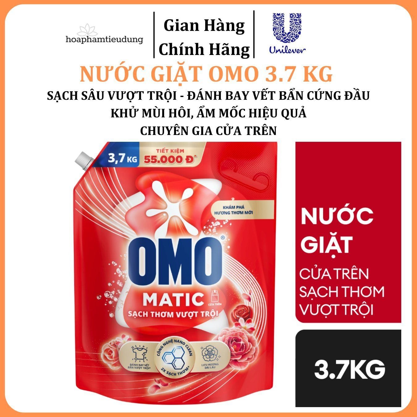  Nước giặt Omo Matic sạch sâu thơm lâu 3.7 kg 