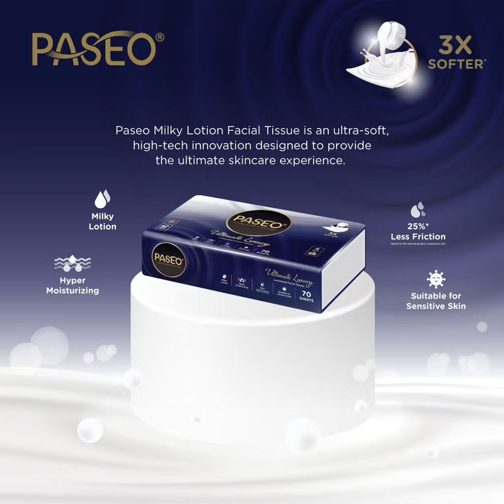  Khăn Giấy Lau Mặt PASEO 4 Gói/Lốc Siêu Mềm Mịn Dưỡng Ẩm Cho Da Nhạy Cảm (4 Lớp) - Milky Lotion 