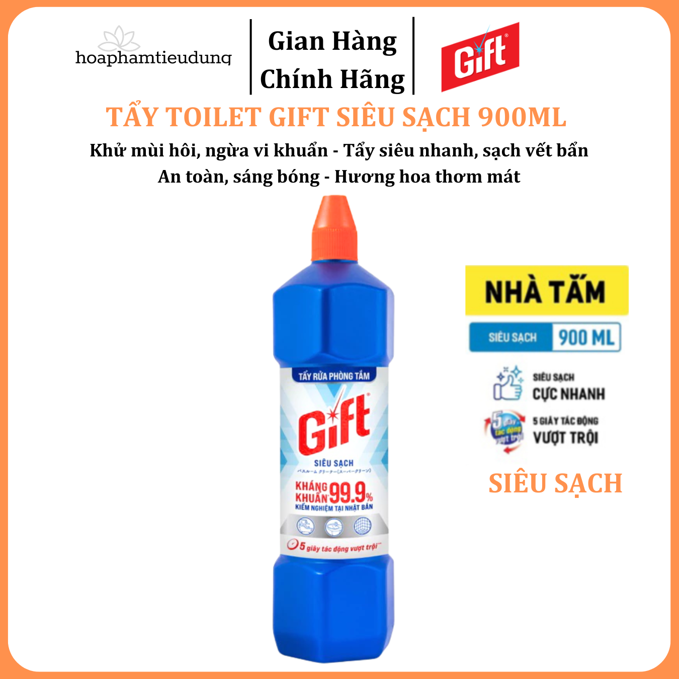  Tẩy toilet/bồn cầu Gift 900ml tiết kiệm tẩy rửa siêu sạch nhà tắm toilet bồn cầu đa năng không mùi 
