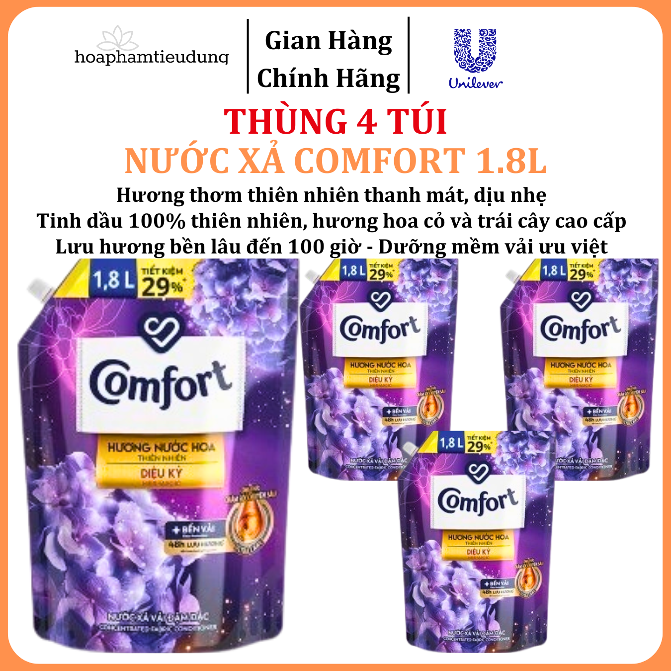  Nước Xả Làm Mềm Vải Comfort Đậm Đặc Một Lần Xả Thơm Mát gấp 10 lần túi 1.2-1.8L 