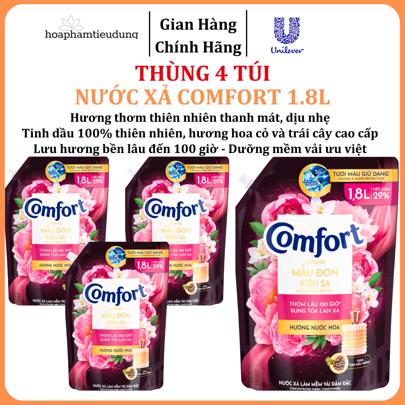  Nước Xả Làm Mềm Vải Comfort Đậm Đặc Một Lần Xả Thơm Mát gấp 10 lần túi 1.2-1.8L 