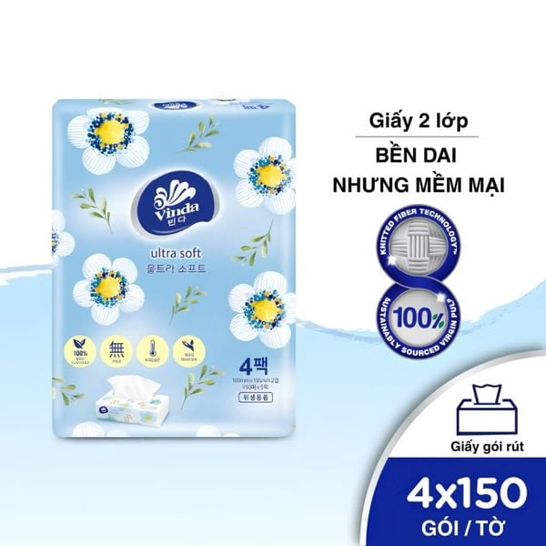  Khăn giấy rút cao cấp Vinda Ultra Soft 2 lớp 150 tờ 