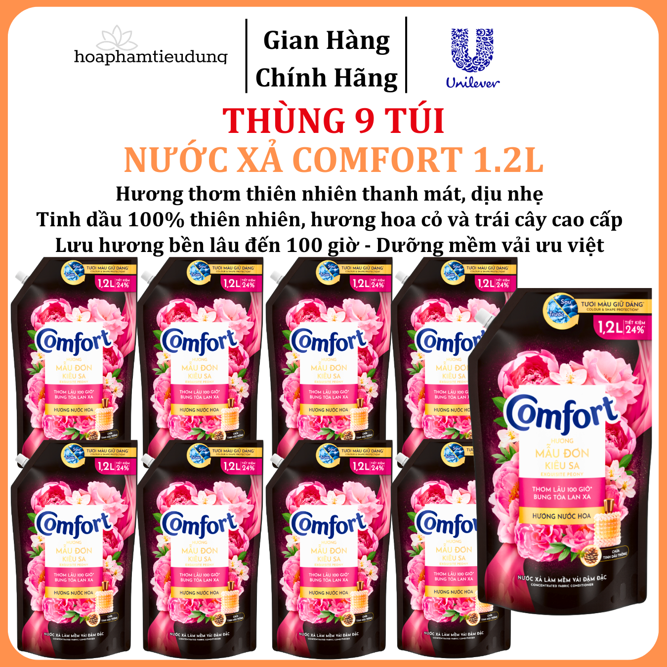  Nước Xả Làm Mềm Vải Comfort Đậm Đặc Một Lần Xả Thơm Mát gấp 10 lần túi 1.2-1.8L 