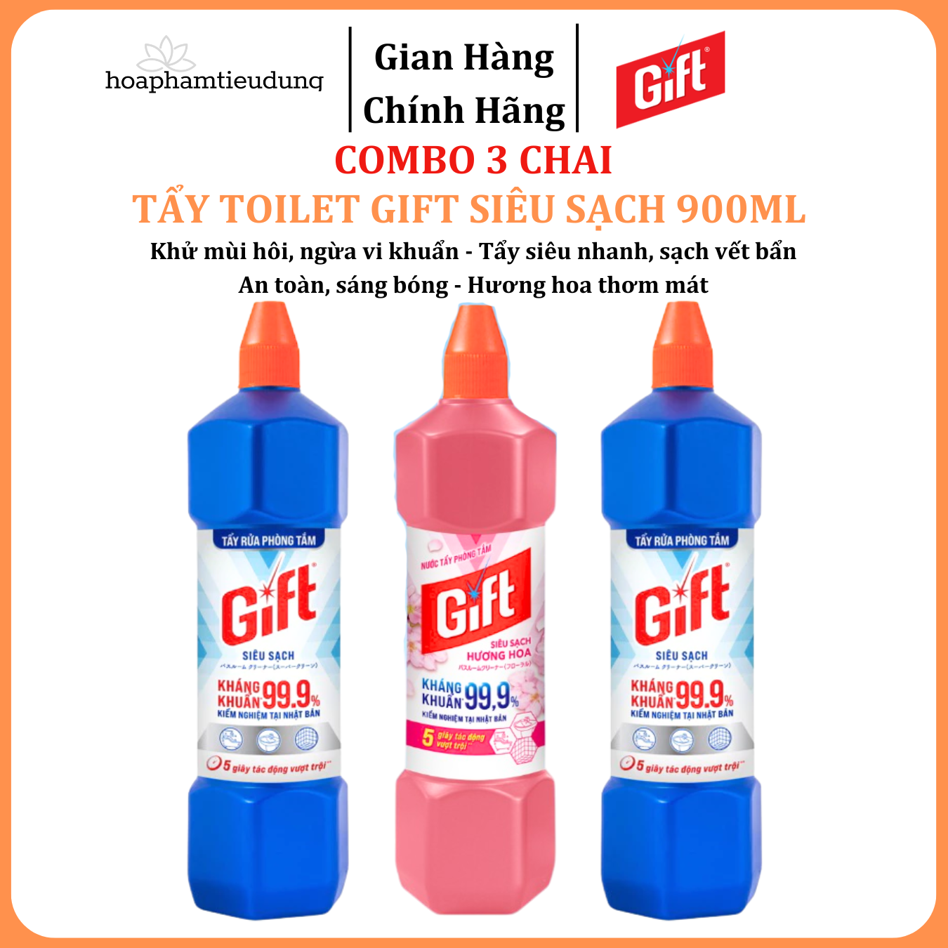  Tẩy toilet/bồn cầu Gift 900ml tiết kiệm tẩy rửa siêu sạch nhà tắm toilet bồn cầu đa năng không mùi 