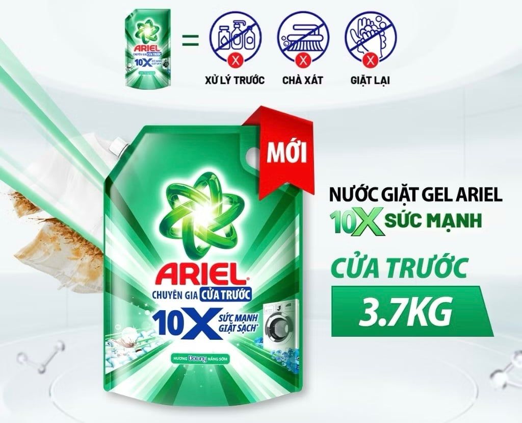  Nước Giặt Gel ARIEL 10X Sức Mạnh Giặt Sạch Chuyên Gia Cửa Trước - Cửa Trên Hương Downy Nắng Sớm Túi 1.37 - 4.05KG 