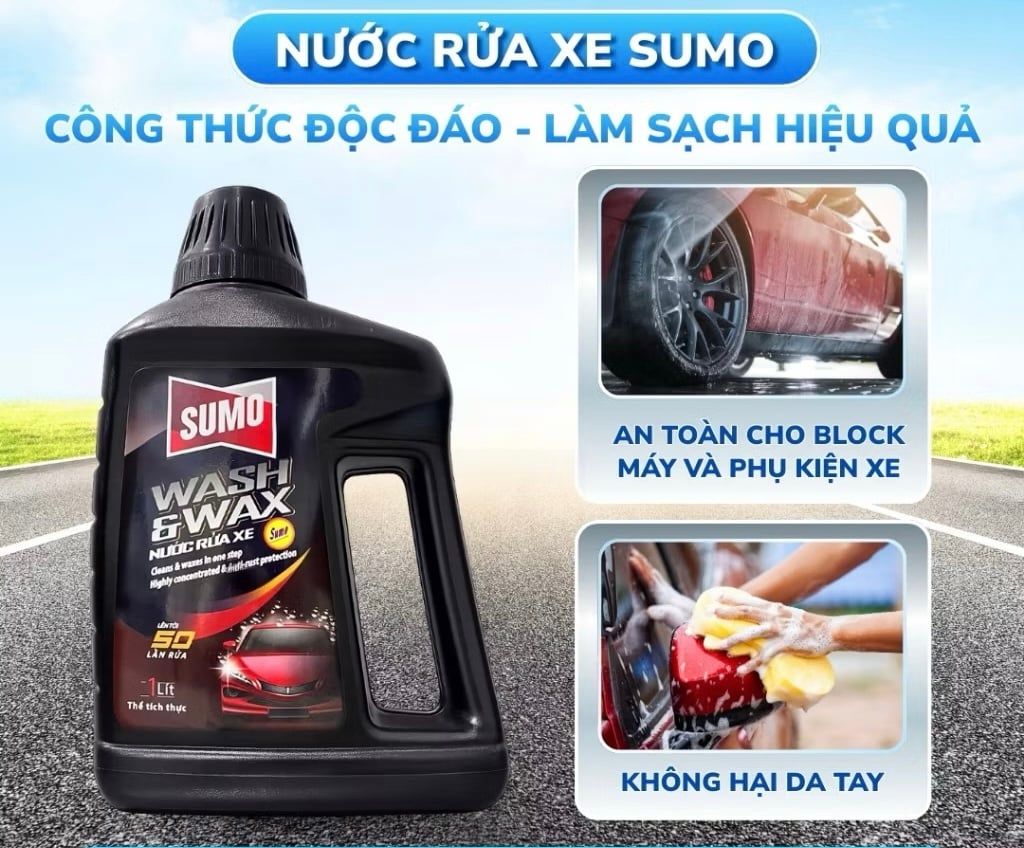 Nước Rửa Xe Sumo Wash & Wax 1 Lít  Đen Mới Nước Rửa Xe Bảo Vệ Nước Sơn Xe Rưa Xe Ô Tô 