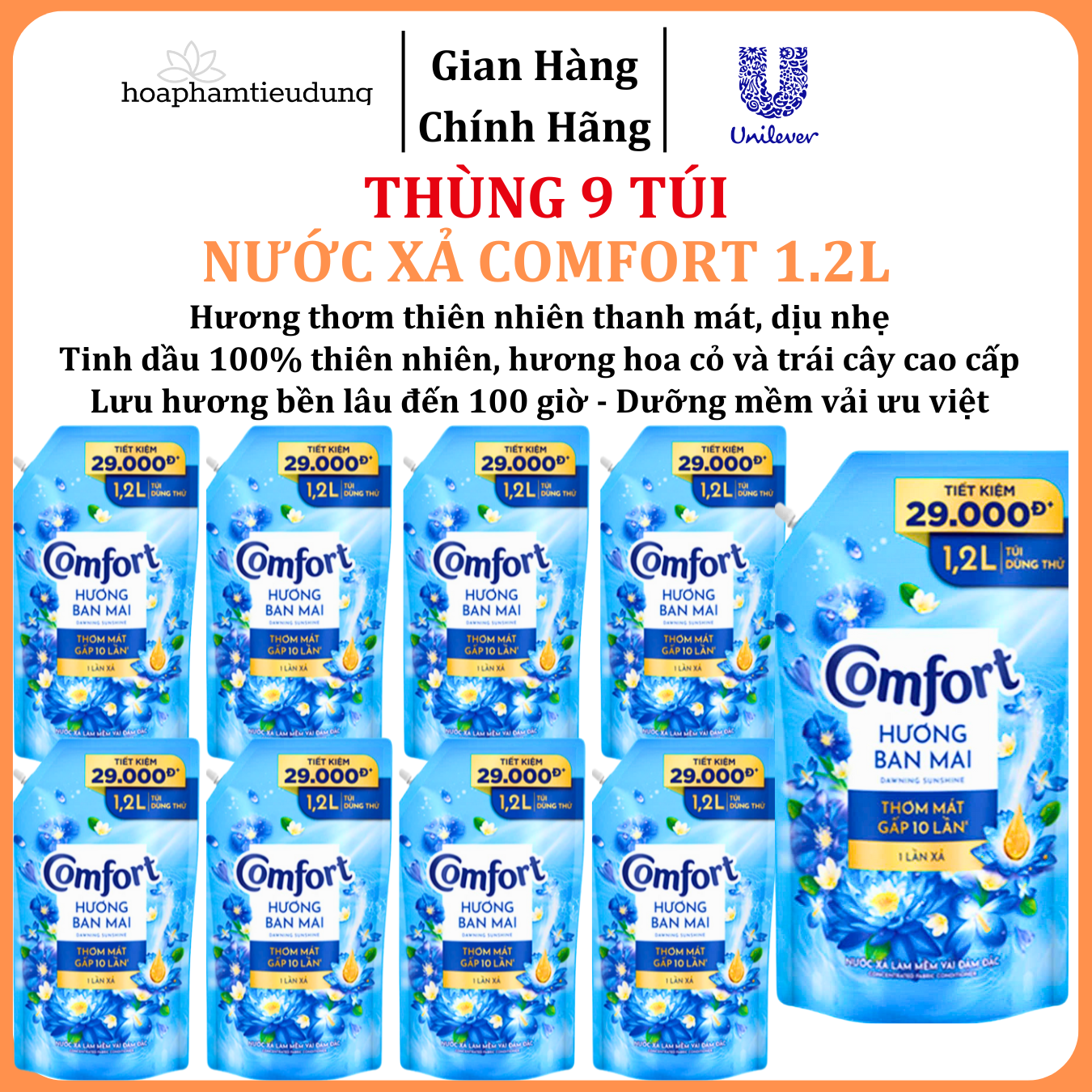  Nước Xả Làm Mềm Vải Comfort Đậm Đặc Một Lần Xả Thơm Mát gấp 10 lần túi 1.2-1.8L 