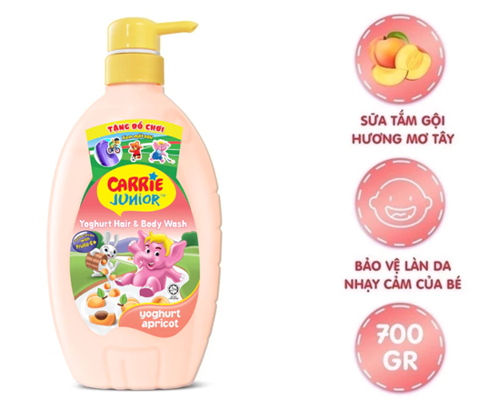  Sữa Tắm Gội cho bé Carrie Junior Yoghurt hương trái cây thiên nhiên 700g 