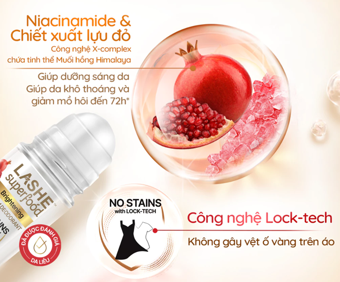  Lăn Hút Mùi LASHE SUPERFOOD Dưỡng Sáng Da / Se Khít Lỗ Chân Lông / Dưỡng Sáng & Kháng Ố 50ML 