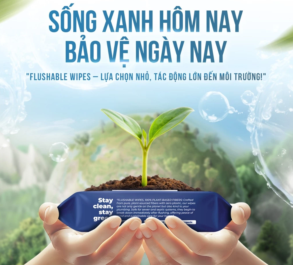  Khăn ướt đi toilet có thể xả trong bồn cầu Flushable EcoWipes gói 60 tờ hương tự nhiên 