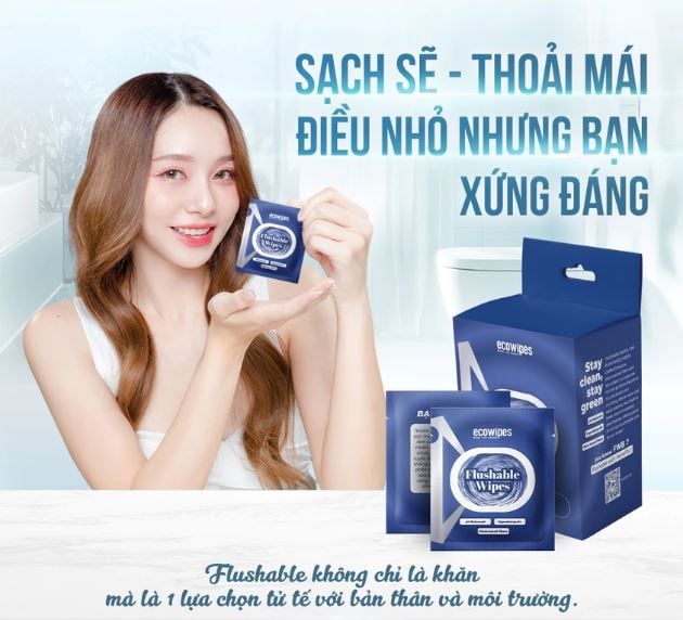  Khăn ướt đi toilet có thể xả trong bồn cầu Flushable EcoWipes Hộp 40 gói (gói 1 tờ) 