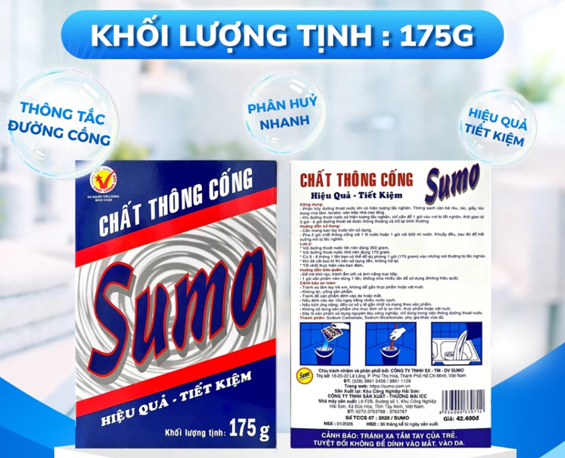 BỘT THÔNG CỐNG SUMO 175G – Thông Sạch Cặn Bã, Tóc, Rác Thải, Khử Mùi Hôi Tức Thì 