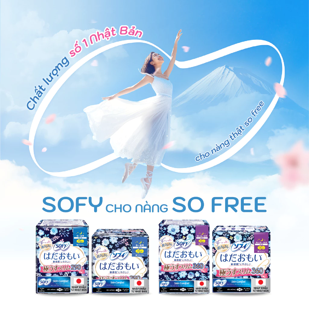  Băng vệ sinh Sofy Skin Comfort Ultrathin Cánh 36cm (Gói 10 hoặc 12 miếng) 