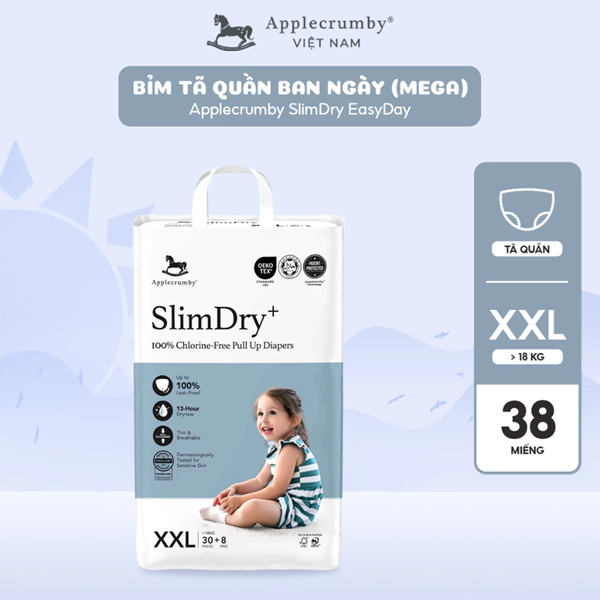 Bỉm tã quần ngày Applecrumby Slimdry Easyday Pull Ups size M - XXL thoải mái cho bé 