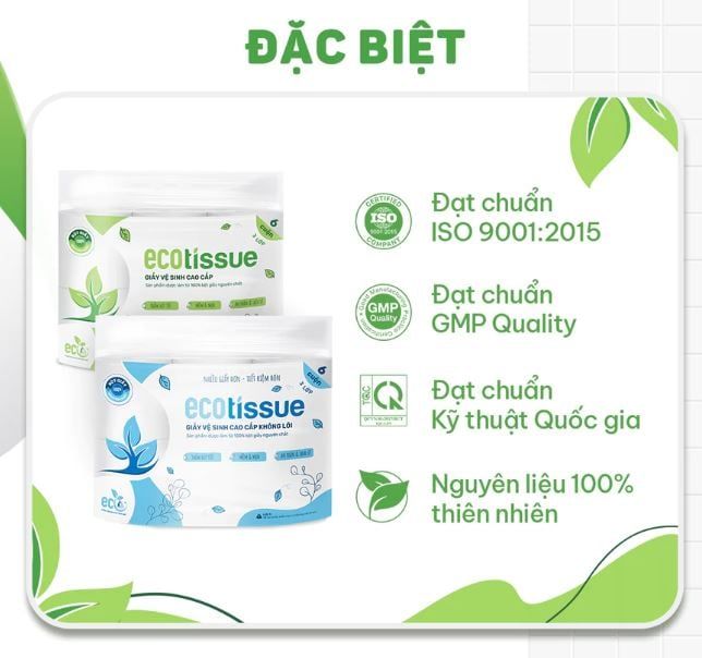  Giấy vệ sinh giấy cuộn cao cấp EcoWipes dày 3 lớp có lõi/ không lõi mềm mịn dai thấm hút tốt 
