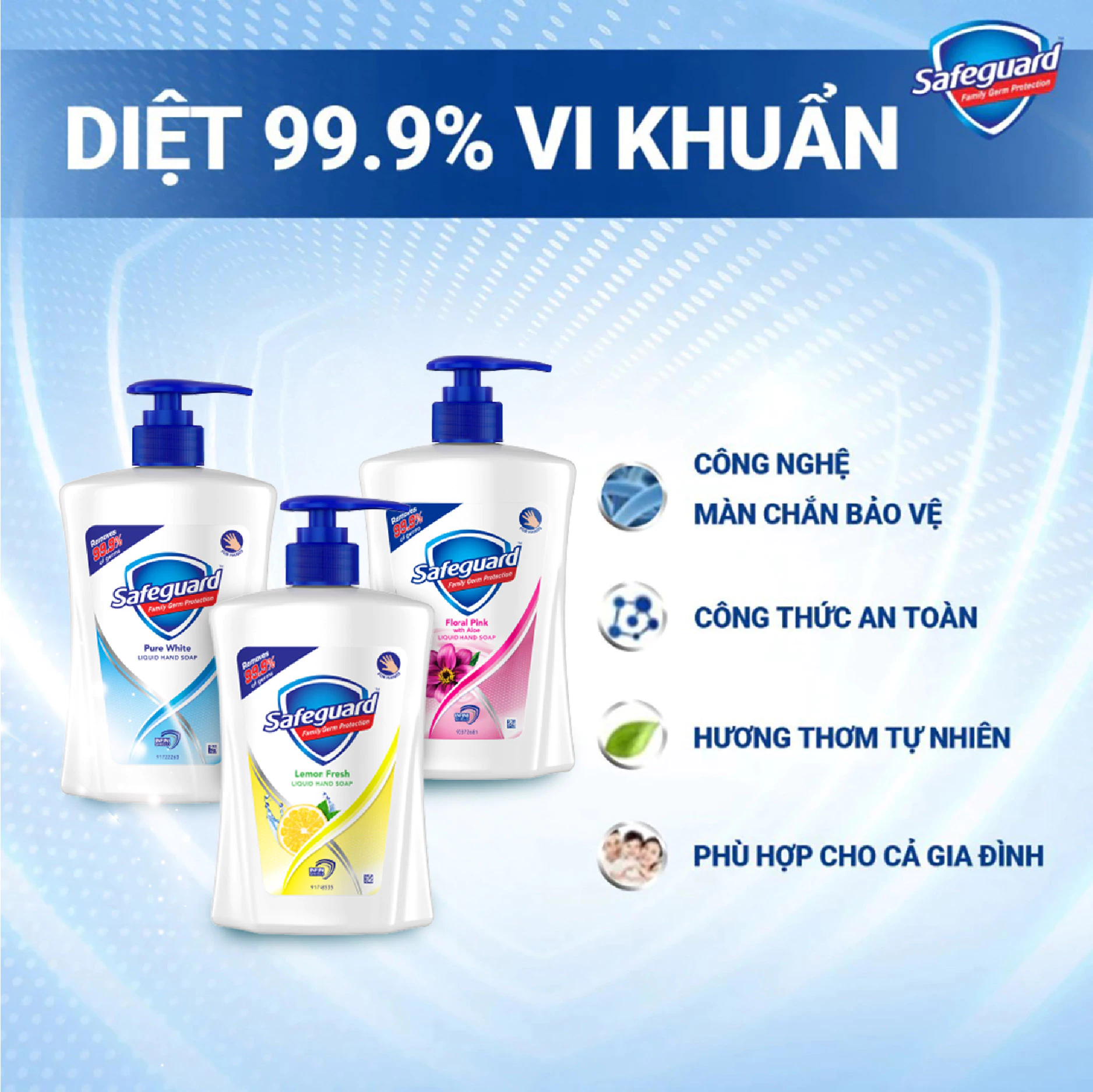  Nước Rửa Tay SAFEGUARD Sạch 99,9% Vi Khuẩn & Dịu Nhẹ Cho Da - Chai 450ML -Thái Lan 