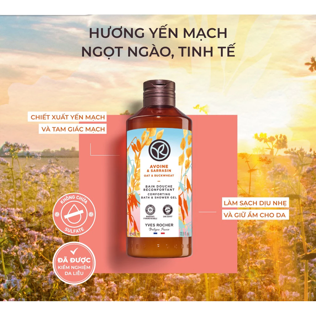  Sữa tắm thiên nhiên không Sulfate Yves Rocher nuôi dưỡng da mịn màng 400ml 