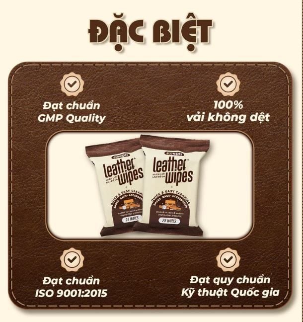  Khăn ướt lau giày da túi da ví da siêu tốc Leather EcoWipes gói 25 tờ hương quế 