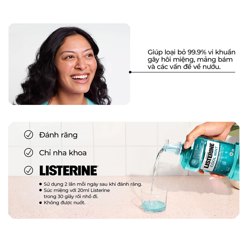  Nước Súc Miệng Giữ Hơi Thở Thơm Mát Listerine Cool mint 750ml 