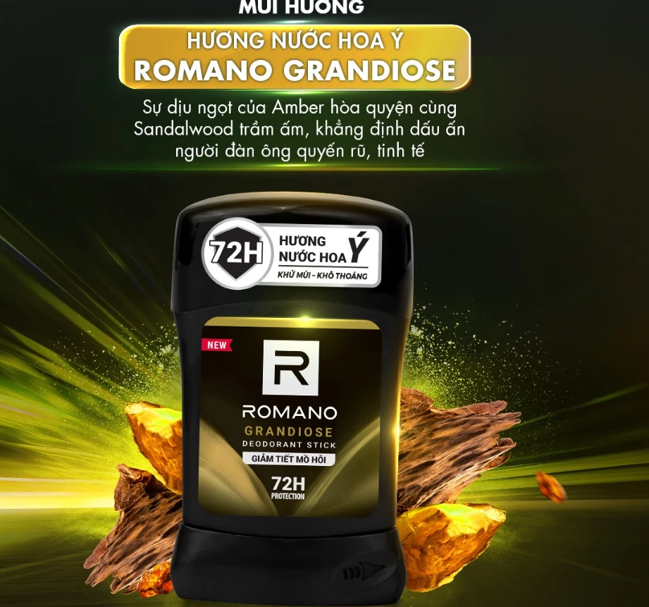  Sáp ngăn mùi cho nam Romano 50g - Khử mùi 72H, lưu hương Ý dài lâu 