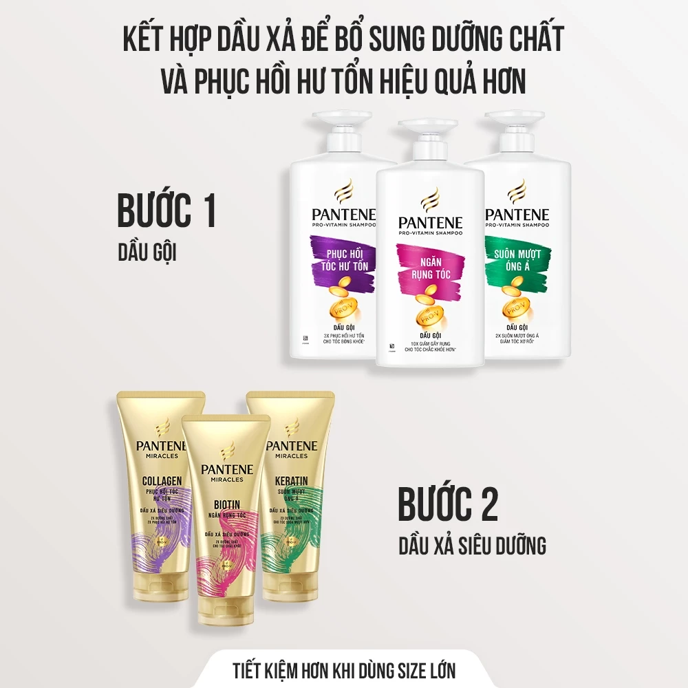  Dầu Gội PANTENE Pro-V Ngăn Rụng Tóc/ Phục Hồi Hư Tổn/ Suôn Mượt Óng Ả/ Giảm Gàu/ Dưỡng Ẩm - Chai 650ml 