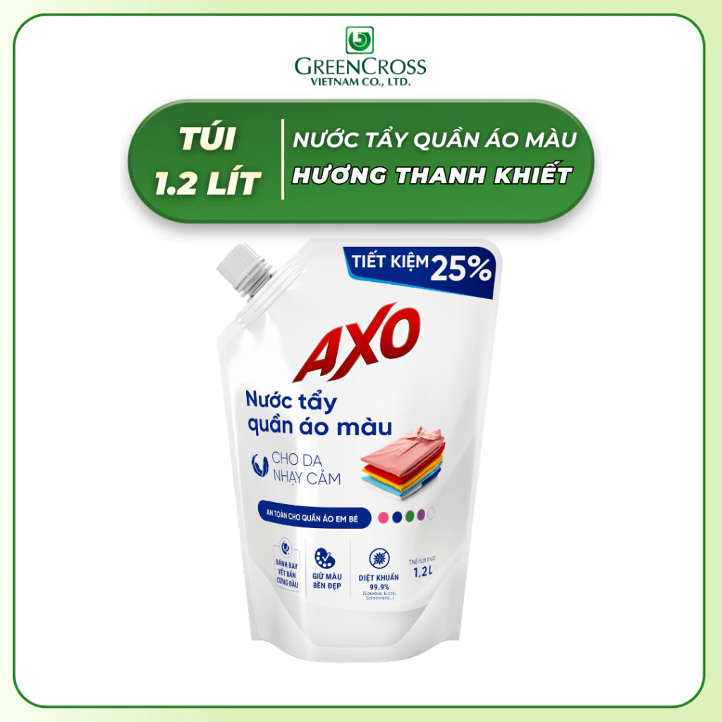  Túi Nước tẩy quần áo màu AXO 1200ml - Đánh Bay Vết Bẩn Lưu Giữ Màu Quần Áo 