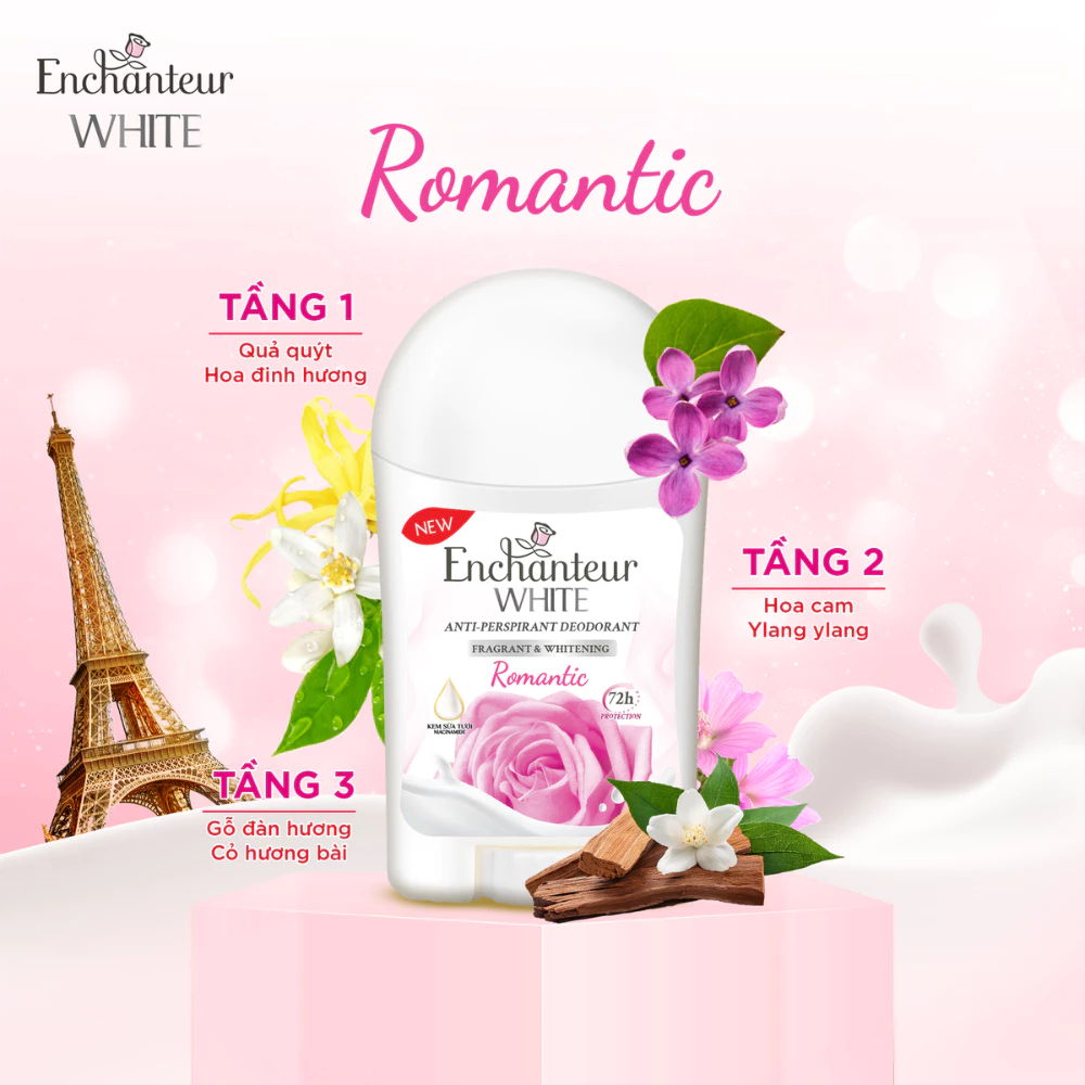  Sáp Khử Mùi Enchanteur Khô Thoáng Dưỡng Trắng từ Niacinamide Hương Nước Hoa Pháp Cao Cấp 40g 