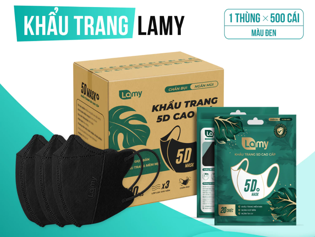  Khẩu trang 5D Lamy kháng khuẩn ngăn ngừa giọt bắn bụi mịn chống tia UV 