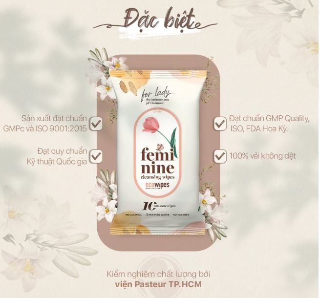  Khăn ướt phụ khoa vệ sinh vùng kín phụ nữ EcoWipes gói 10 tờ hương tự nhiên 