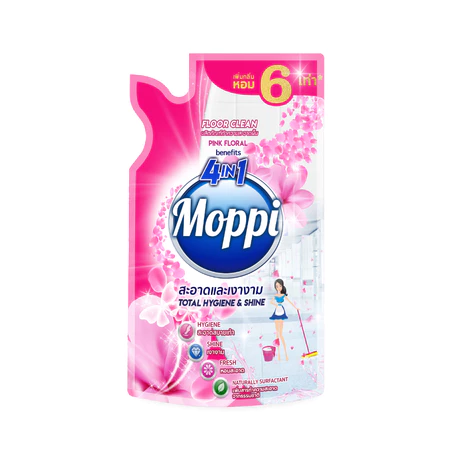  Nước Lau Sàn MOPPI BENEFITS 4in1 - Sạch Khuẩn, Sáng Bóng, Thơm Lâu, Chiết Xuất Thiên Nhiên Túi 600ml 