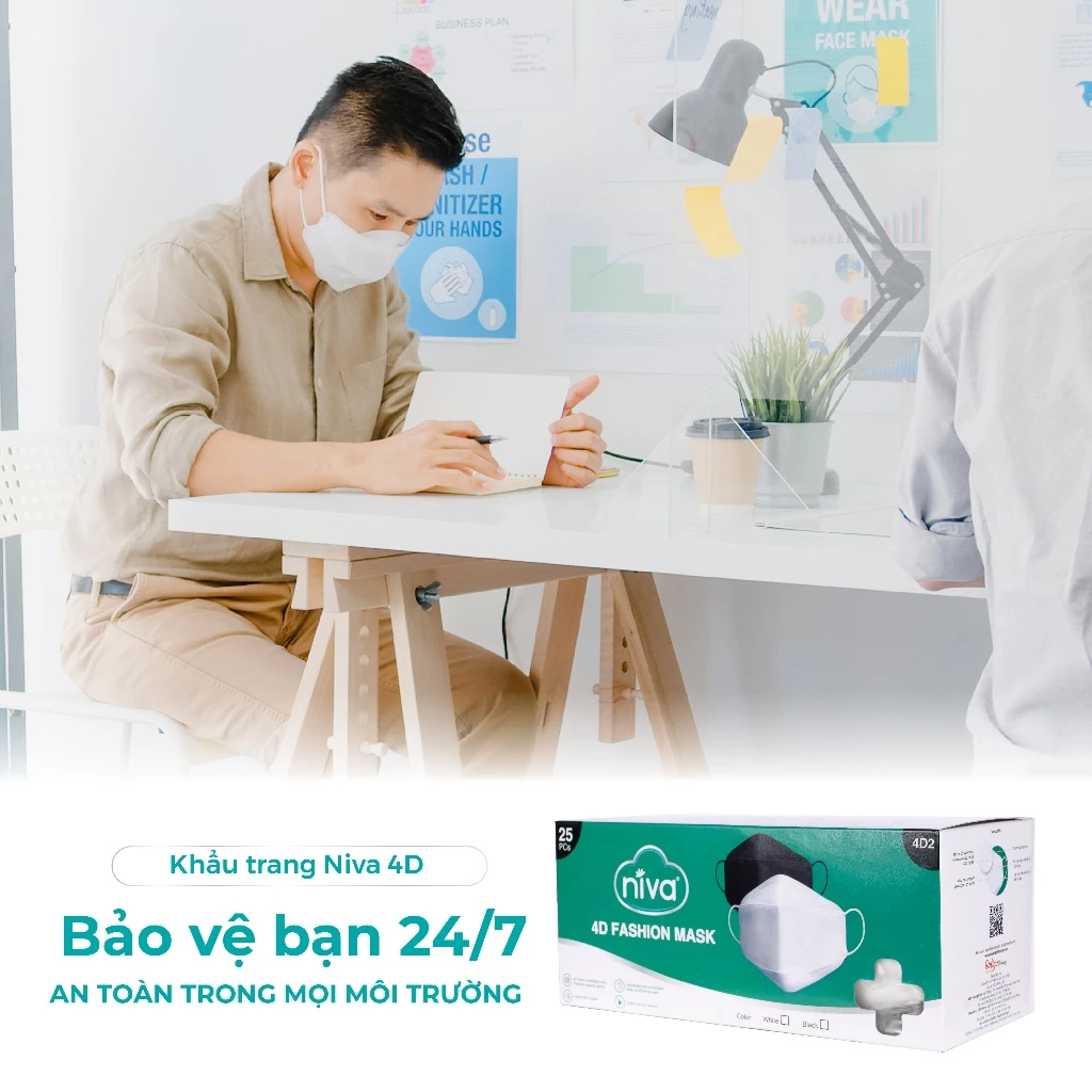  Khẩu Trang Niva 4D Mask KF94 Người Lớn 25 Chiếc Ngăn Bụi Mịn, Kháng Khuẩn, Không Kích Ứng Da 